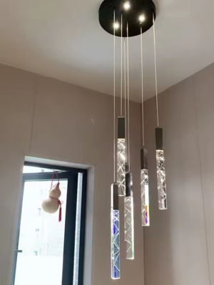 Nordic Duplex New Modern Dining Room Villa Living Room Long Rain Drop Staircase case Led Chandelier