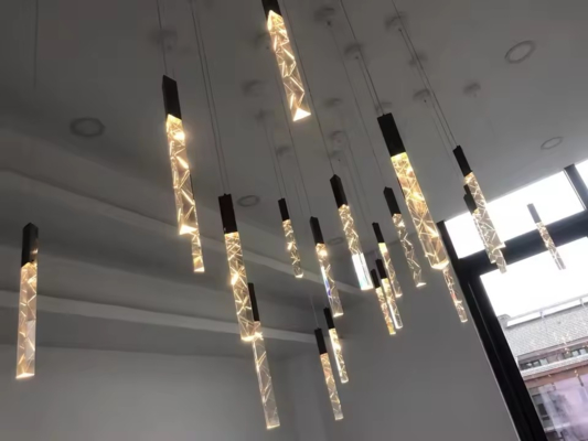 Nordic Duplex New Modern Dining Room Villa Living Room Long Rain Drop Staircase case Led Chandelier