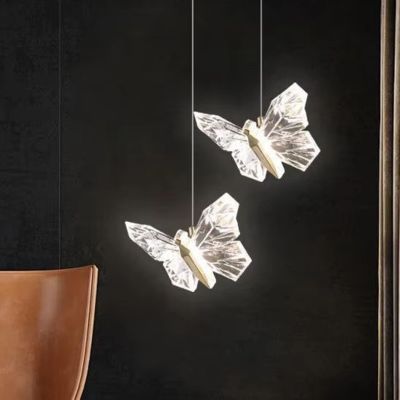 Modern Simple Acrylic Transparent Butterfly Pendant Lamp Minimalist Multihead Hanging Design for Bedroom Bedside for Room