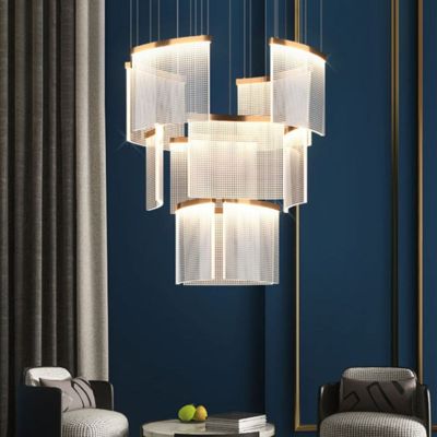European Round Gold Double Height Chandelier Hanging Light Nordic Led Pendant Lamp Indoor Home Modern Luxury Crystal Chandelier