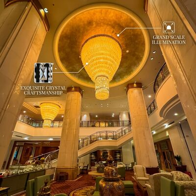 Spanish Marble Column Luxury Gold Crystal Large Chandelier Custom Hotel Villa Lighting Fixture