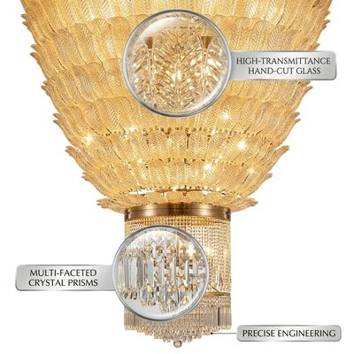 Luxury Villa Living Room Custom Crystal Branch Chandelier Gold Finish Large Statement Lighting