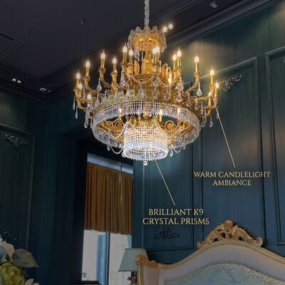 Custom Crystal Candlestick Chandelier Gold Frame E14 LED Light For Museum Historical Building
