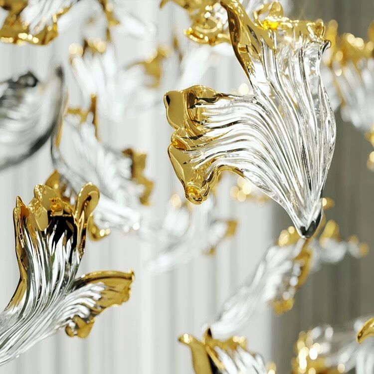 Long Large Colored Chandelier Lobby Wedding Decoration Gold Leaf Glass Chandelier Part