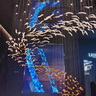 Проект Custom Hotel Lobby Villa Mall Лестница подвесная Ручная выдуваемое стекло Перо листья подсветка люстра подвесный свет