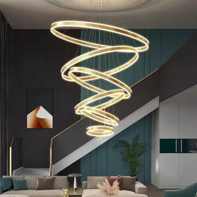 Современная люстра Большой подсветка подсветка Luxury Acrylic Adjustable Circle High Ceiling Ring Lamp для гостиничной столовой