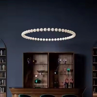 Современный Золотой Люстры Домашнее украшение Спальня Гостиная LED Кольцо Стекло Жемчужина Висячая Лампа
