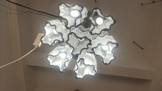 Modern Classic Simple White LED Light Flower Shape Metal Frame Hanging Crystal Chandelier for Wedding Hall Decor Ceiling Grid