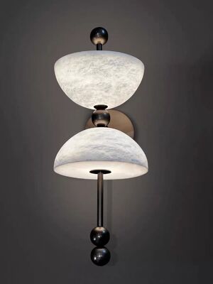 Настенный светильник в форме полусферы из мрамора с матовым декором из бусин для отеля, виллы, ресторана, светящийся арбузный мраморный настенный светильник