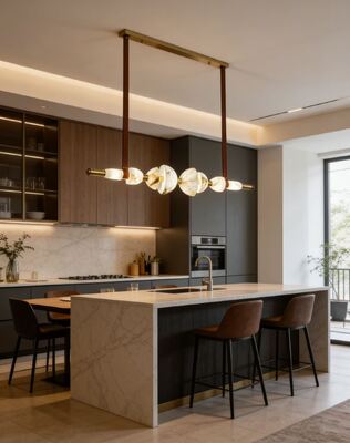 Nordic Light Luxury Designer Длинный латунь Алабастр Люстра Ресторан Остров Бар Чаепитие Студия Творческая лампа