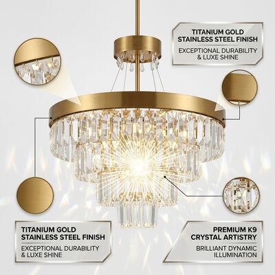 Pyramid Crystal Foyer Chandelier Titanium Gold Hotel Villa Entrance Geometric Luxury Pendant Light